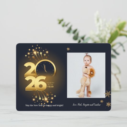 2026 Clock Photo Greeting Card Feestdagenkaart (Staand voorkant)