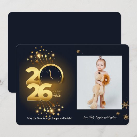 2026 Clock Photo Greeting Card Feestdagenkaart (Voorkant / Achterkant)