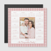 2026 Cottage Roze Gingham Foto Magnetische Kalende (Voorkant / Achterkant)