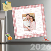 2026 Cottage Roze Gingham Foto Magnetische Kalende