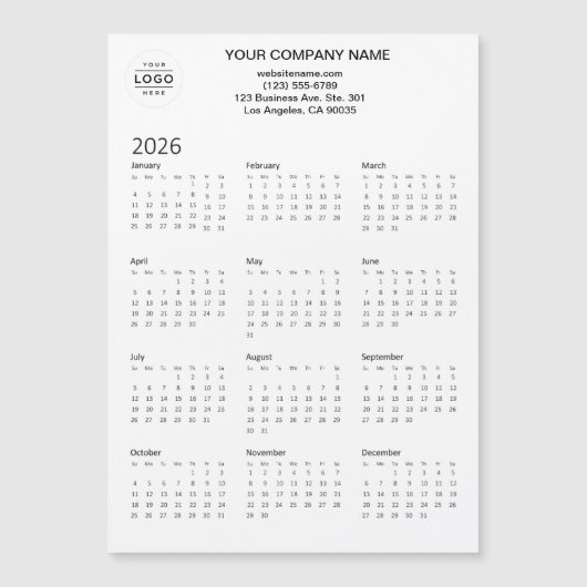 2026 Custom Company Logo Magnetische Kalender Kaar (Voorkant)