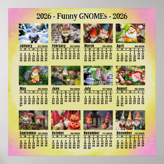 2026 custom Funny Gnomes Zondag start - Poster (Voorkant)