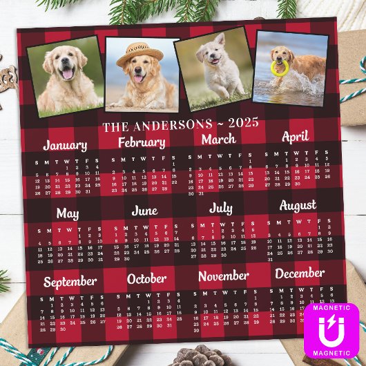 2026 Custom Pet Photo Collage Red Plaid Kalender