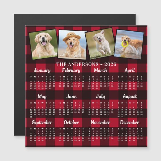 2026 Custom Pet Photo Collage Red Plaid Kalender (Voorkant / Achterkant)
