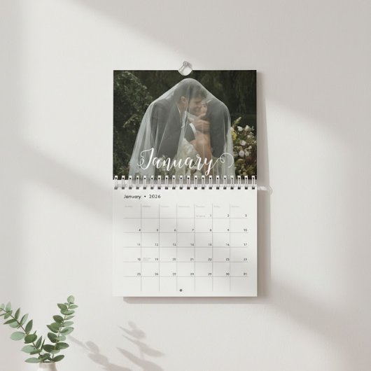 2026 Custom Wedding Photo Chic Script  Kalender