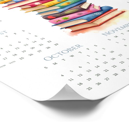 2026 Cute Black Kitten Book Stack 1-Page Calendar Poster (Hoek)