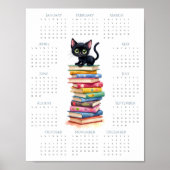 2026 Cute Black Kitten Book Stack 1-Page Calendar Poster (Voorkant)