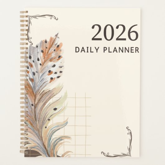 "2026 Dagelijkse Planner" | Aardse Veer & Raster Planner (Voorkant)