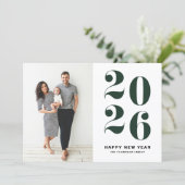 2026 Dark Green Bold Typography New Year Photo Feestdagenkaart (Staand voorkant)