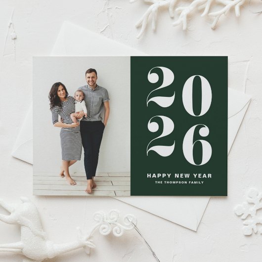 2026 Dark Green Bold Typography New Year Photo Feestdagenkaart
