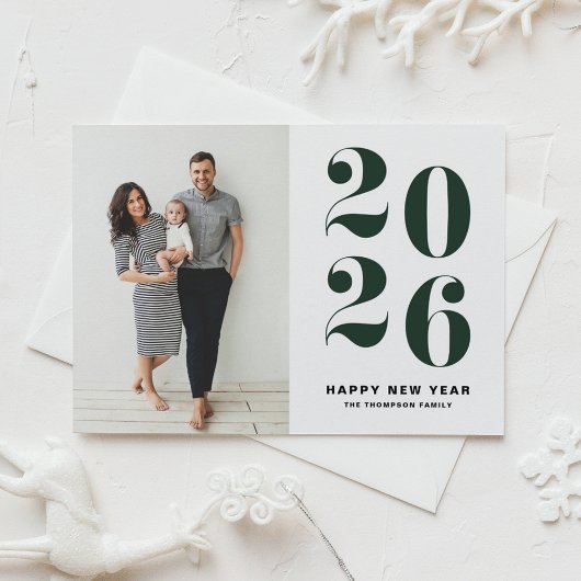 2026 Dark Green Bold Typography New Year Photo Feestdagenkaart