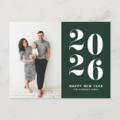 2026 Dark Green Bold Typography New Year Photo Feestdagenkaart (Voorkant)