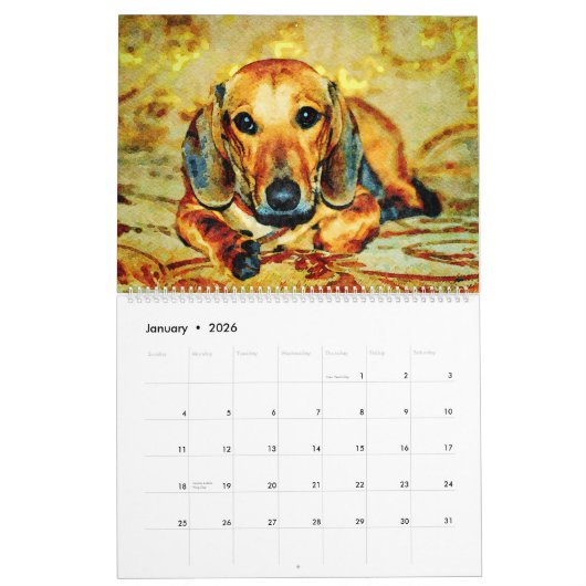 2026 Daschund Weense Hond  Kalender (Jan 2026)