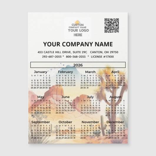 2026 Desert Magnet Calendar Business Logo QR Code (Voorkant)