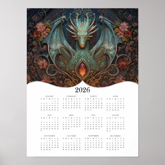 2026 Dragon Celtic Fantasy Art Volledige jaarkalen Poster (Voorkant)