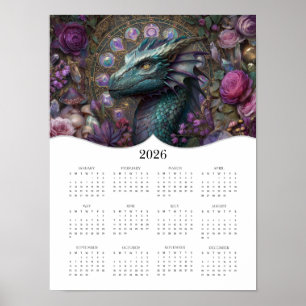 2026 Dragon Fantasy Art Volledige jaarkalender Poster
