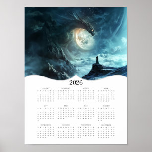 2026 Dragon Moon Fantasy Art Volle jaarkalender Poster