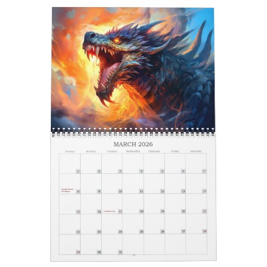 2026 Dragons Fantasy Art Kalender (Mar 2026)