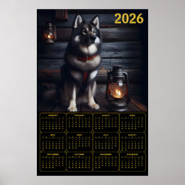 2026 Duitse Herderskalender Rustieke Houten Huis Poster
