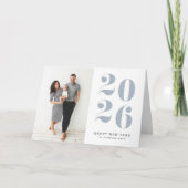 2026 Dusty Blue Bold Typography New Year Photo Feestdagen Kaart (Voorkant)