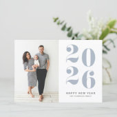 2026 Dusty Blue Bold Typography New Year Photo Feestdagenkaart (Staand voorkant)