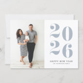 2026 Dusty Blue Bold Typography New Year Photo Feestdagenkaart (Voorkant)
