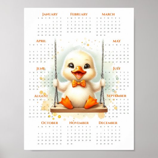 2026 Eén-pagina kalender Cute Eend op Schommel Poster (Voorkant)