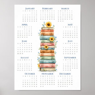 2026 Een-pagina kalender Gestapelde boeken Krachti Poster