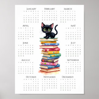 2026 Een-pagina kalender Zwarte Kat op Kleurrijke Poster