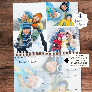 2026 Eenvoudige Aangepaste Fotocollage 4 per maand Kalender