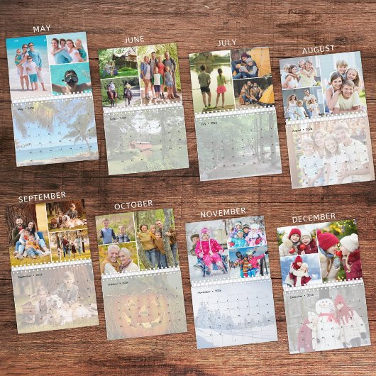 2026 Eenvoudige Aangepaste Fotocollage 4 per maand Kalender