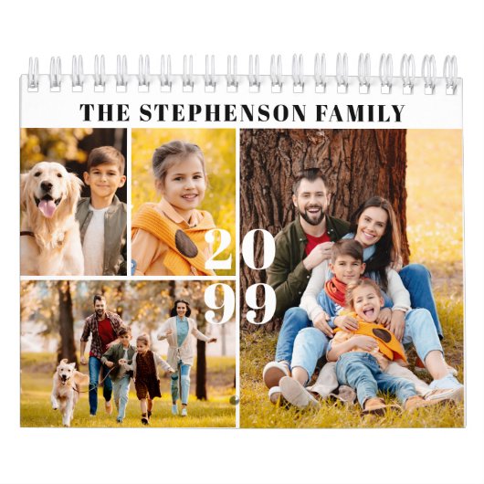 2026 Eenvoudige Aangepaste Fotocollage 4 per maand Kalender (Hoes)