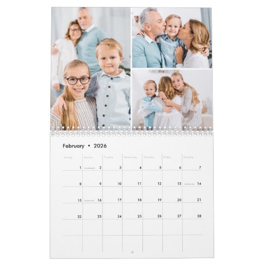 2026 Eenvoudige Custom Photo Collage Familie 12 Ma Kalender (Feb 2026)