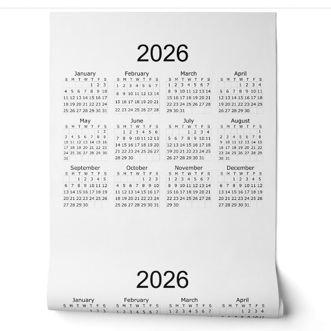 2026 Eenvoudige Minimalistische Kalender Behang (Afrollen)