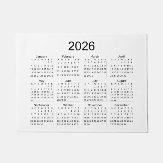 2026 Eenvoudige Minimalistische Kalender Deurmat (Voorkant)