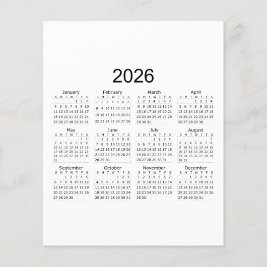 2026 Eenvoudige Minimalistische Kalender Flyer (Voorkant)