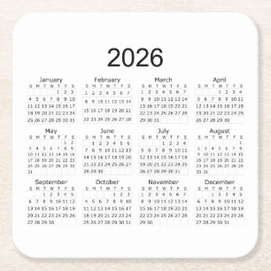 2026 Eenvoudige Minimalistische Kalender Kartonnen Onderzetters