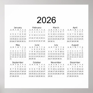 2026 Eenvoudige Minimalistische Kalender Poster