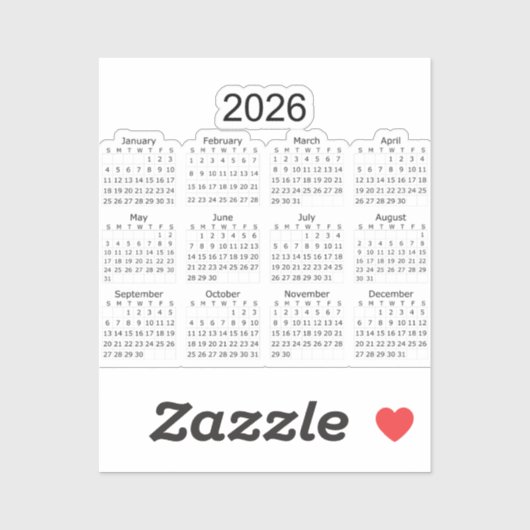 2026 Eenvoudige Minimalistische Kalender Sticker (Vel)