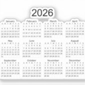 2026 Eenvoudige Minimalistische Kalender Sticker (Voorkant)