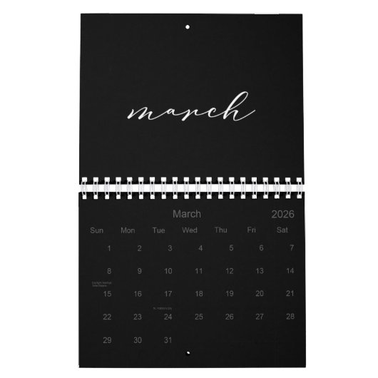 2026 Eenvoudige zwarte aangepaste minimalist Kalender (Mar 2026)