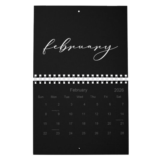 2026 Eenvoudige zwarte aangepaste minimalist Kalender (Feb 2026)