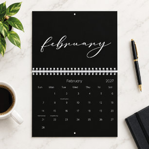 2026 Eenvoudige zwarte aangepaste minimalist Kalender