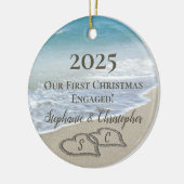 2026 Eerste kerst geëngageerd strand harten initia Keramisch Ornament (Links)