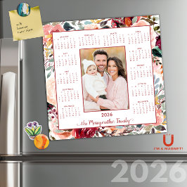 2026 Elegante Blush Bloemen Foto Magnetische Kalen