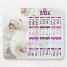 2026 Elegante Witte en Paarse Orchideeën Kalender Muismat