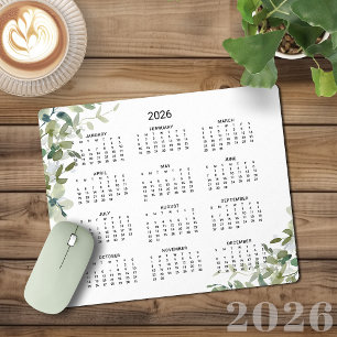 2026 Elegante zachte groene Eucalyptus bureaukalen Muismat