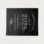 2026 Elegante Zwart en Wit Aangepaste Afstuderen Wandkleed (Voorkant (horizontaal))