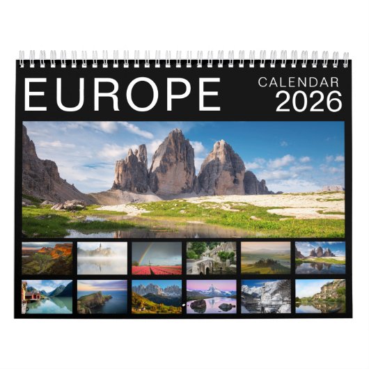 2026 Europa landschapsfotografie zwart Kalender (Hoes)