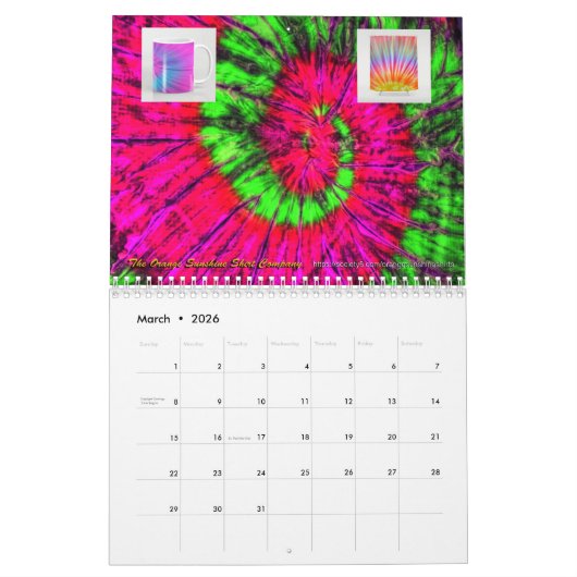 2026 Everything Tie-Dye Calendar Kalender (Mar 2026)